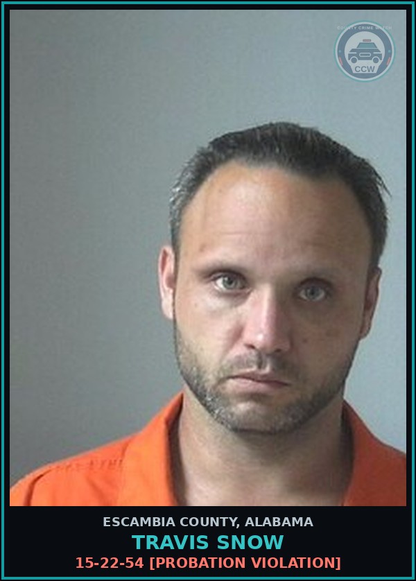 Booking mugshot of Travis Snow in Escambia County