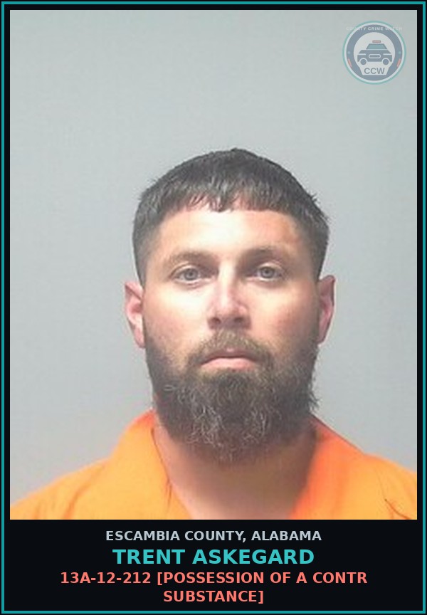 Booking mugshot of Trent Askegard in Escambia County