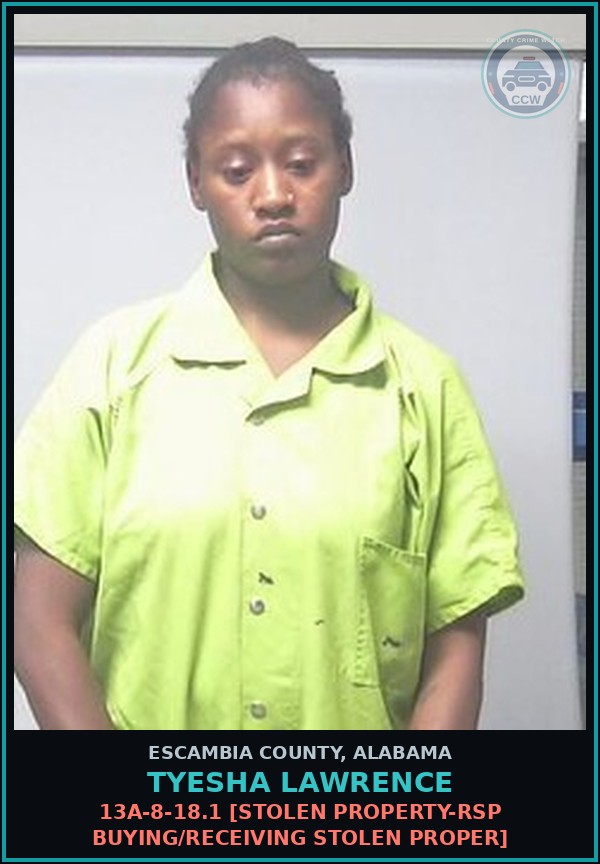 Booking mugshot of Tyesha Lawrence in Escambia County