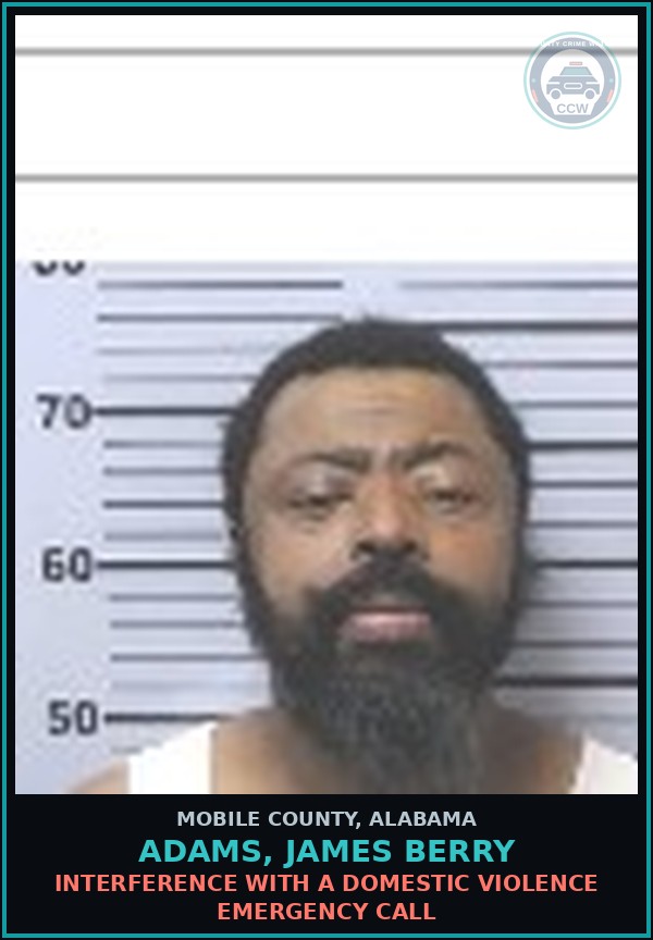 Booking mugshot of ADAMS, JAMES BERRY in Mobile County