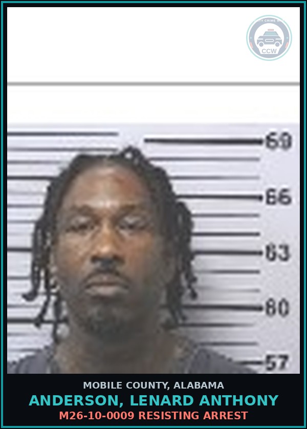 Booking mugshot of ANDERSON, LENARD ANTHONY in Mobile County