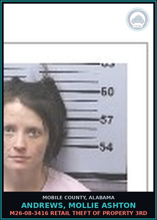 Booking mugshot of ANDREWS, MOLLIE ASHTON in Mobile County