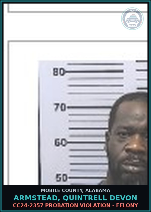 Booking mugshot of ARMSTEAD, QUINTRELL DEVON in Mobile County