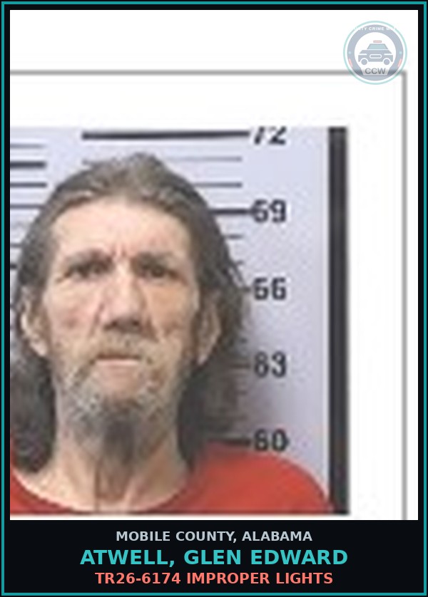 Booking mugshot of ATWELL, GLEN EDWARD in Mobile County
