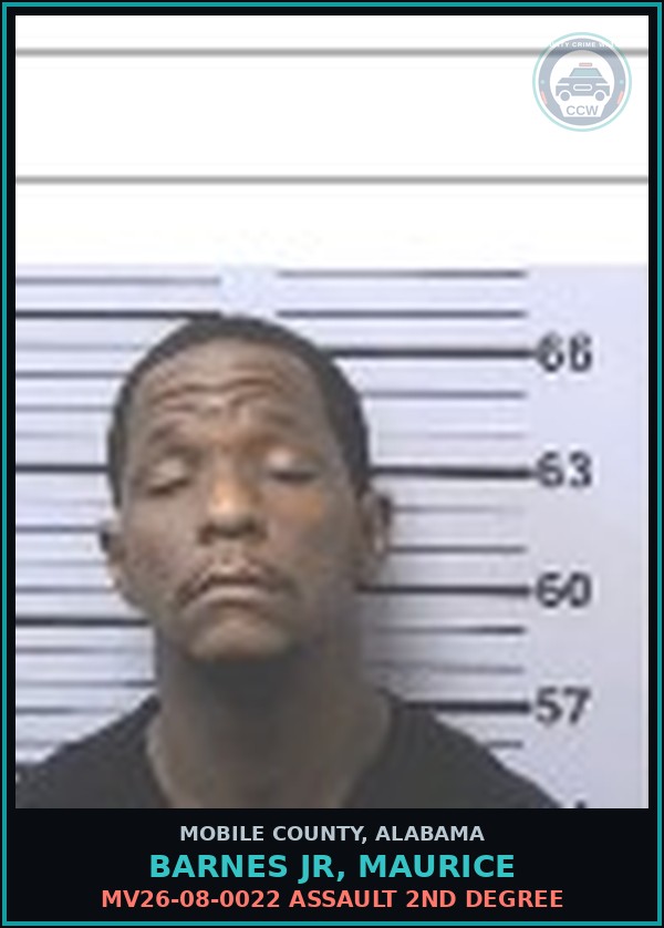 Booking mugshot of BARNES JR, MAURICE in Mobile County