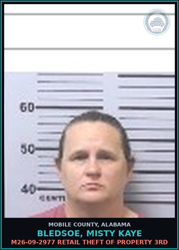 Booking mugshot of BLEDSOE, MISTY KAYE in Mobile County