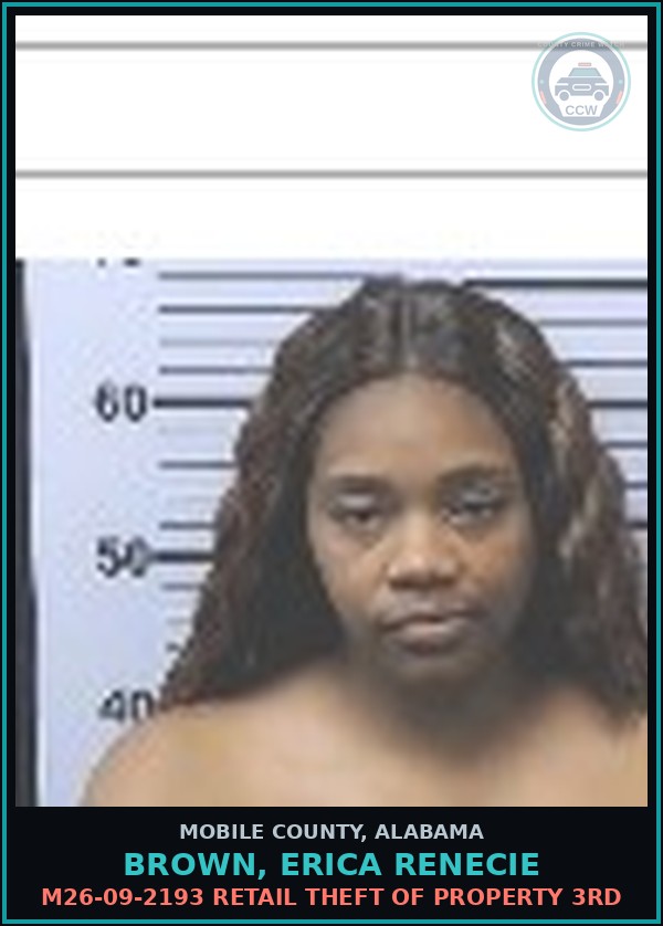 Booking mugshot of BROWN, ERICA RENECIE in Mobile County