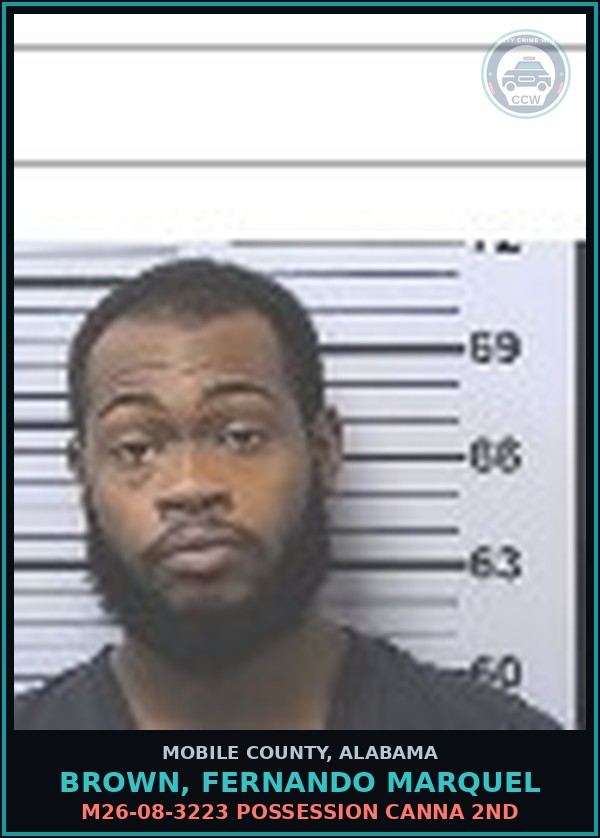 Booking mugshot of BROWN, FERNANDO MARQUEL in Mobile County