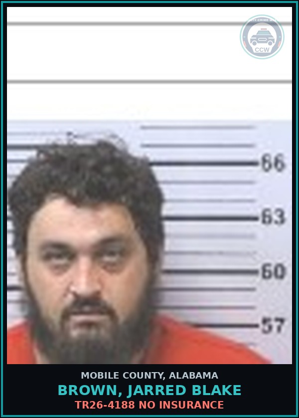 Booking mugshot of BROWN, JARRED BLAKE in Mobile County