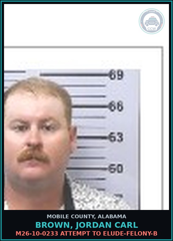 Booking mugshot of BROWN, JORDAN CARL in Mobile County