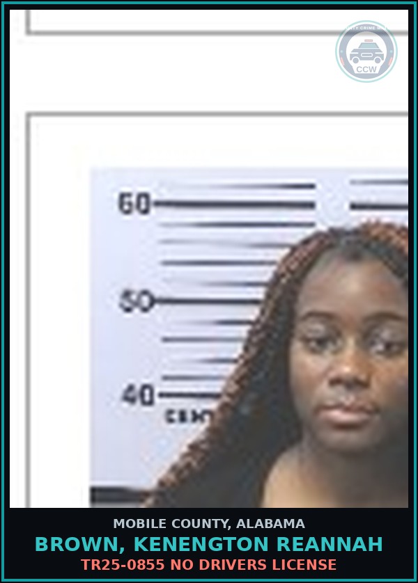 Booking mugshot of BROWN, KENENGTON REANNAH in Mobile County