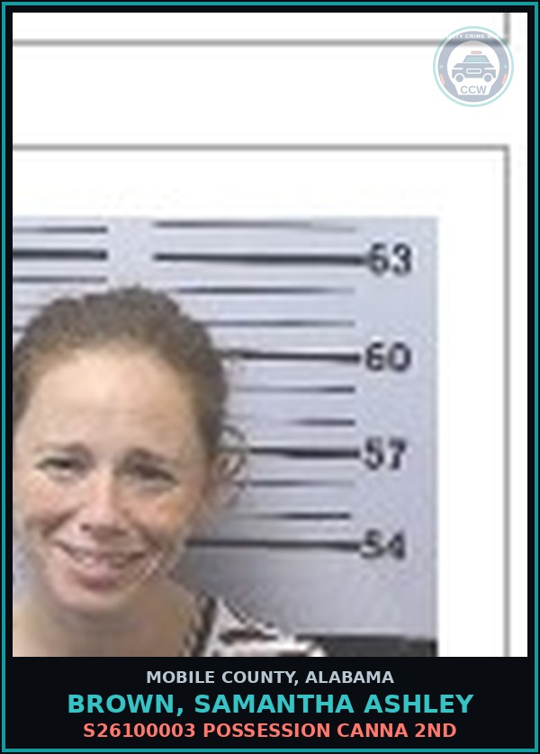 Booking mugshot of BROWN, SAMANTHA ASHLEY in Mobile County
