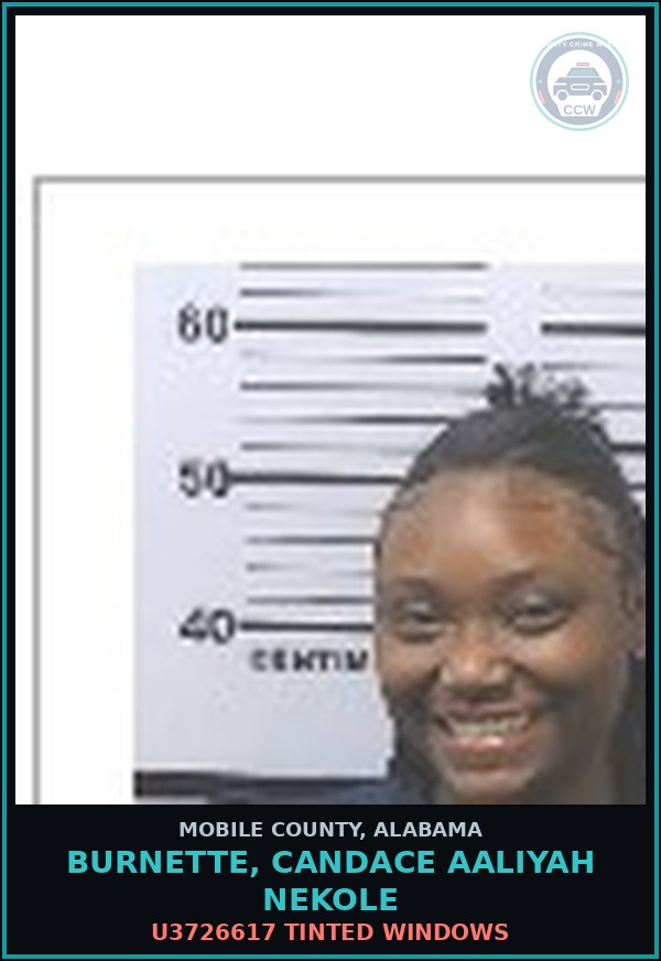 Booking mugshot of BURNETTE, CANDACE AALIYAH NEKOLE in Mobile County