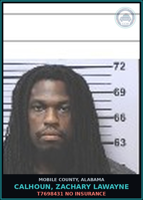 Booking mugshot of CALHOUN, ZACHARY LAWAYNE in Mobile County