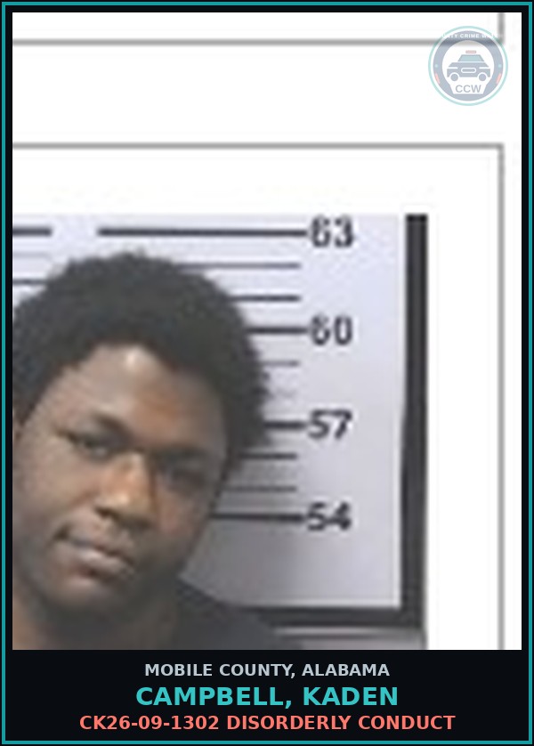 Booking mugshot of CAMPBELL, KADEN in Mobile County