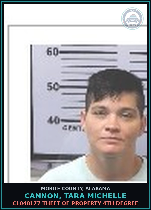 Booking mugshot of CANNON, TARA MICHELLE in Mobile County
