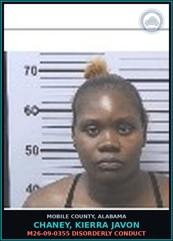 Booking mugshot of CHANEY, KIERRA JAVON in Mobile County