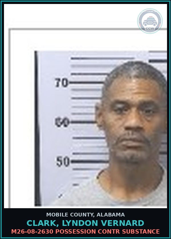 Booking mugshot of CLARK, LYNDON VERNARD in Mobile County