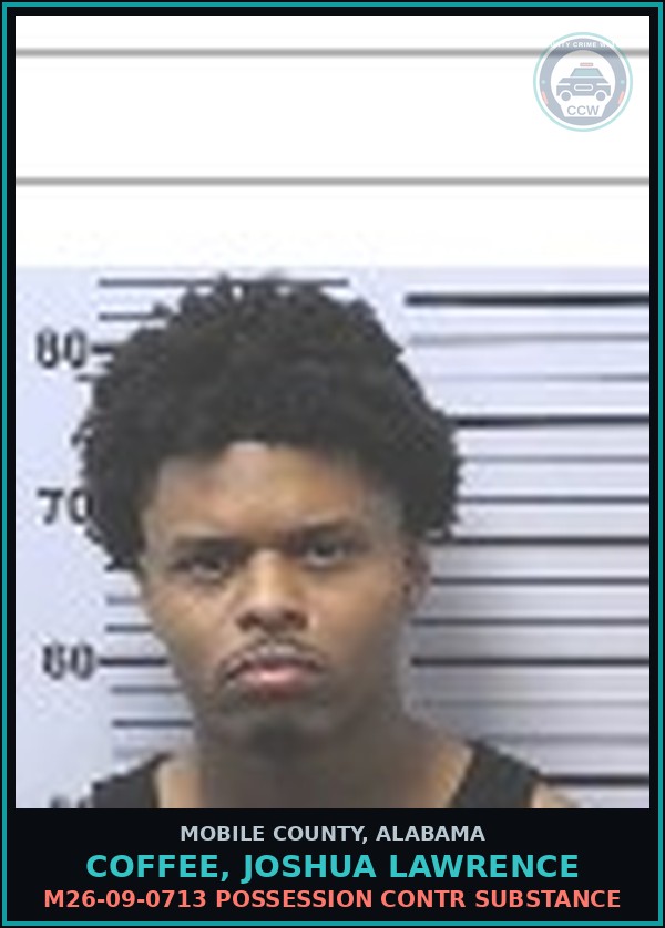 Booking mugshot of COFFEE, JOSHUA LAWRENCE in Mobile County