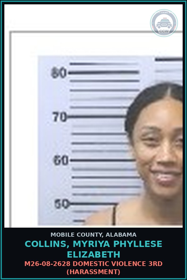 Booking mugshot of COLLINS, MYRIYA PHYLLESE ELIZABETH in Mobile County