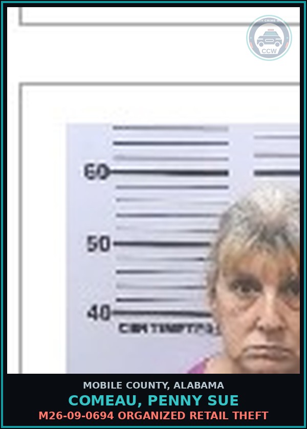 Booking mugshot of COMEAU, PENNY SUE in Mobile County