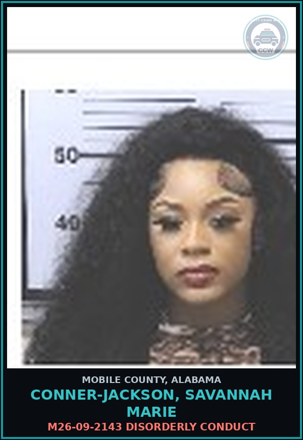 Booking mugshot of CONNER-JACKSON, SAVANNAH MARIE in Mobile County