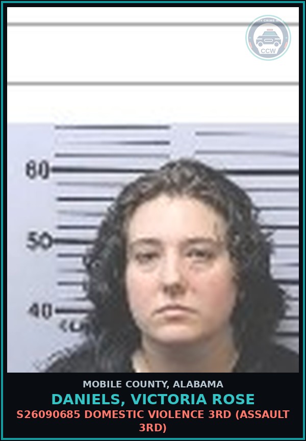 Booking mugshot of DANIELS, VICTORIA ROSE in Mobile County