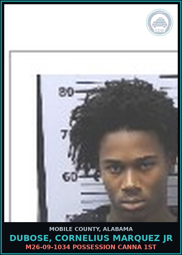 Booking mugshot of DUBOSE, CORNELIUS MARQUEZ JR in Mobile County
