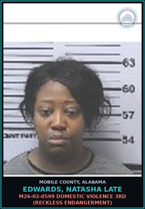 Booking mugshot of EDWARDS, NATASHA LATE in Mobile County