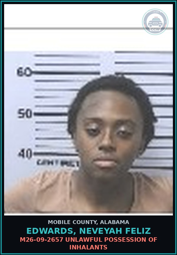Booking mugshot of EDWARDS, NEVEYAH FELIZ in Mobile County