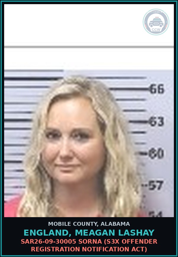 Booking mugshot of ENGLAND, MEAGAN LASHAY in Mobile County