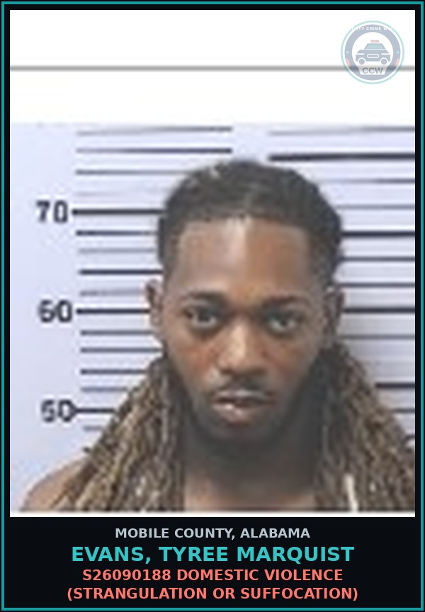 Booking mugshot of EVANS, TYREE MARQUIST in Mobile County