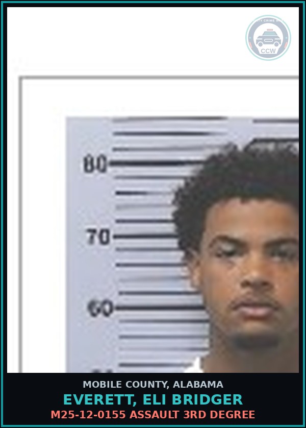 Booking mugshot of EVERETT, ELI BRIDGER in Mobile County