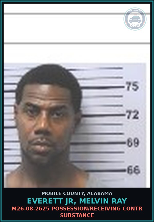 Booking mugshot of EVERETT JR, MELVIN RAY in Mobile County