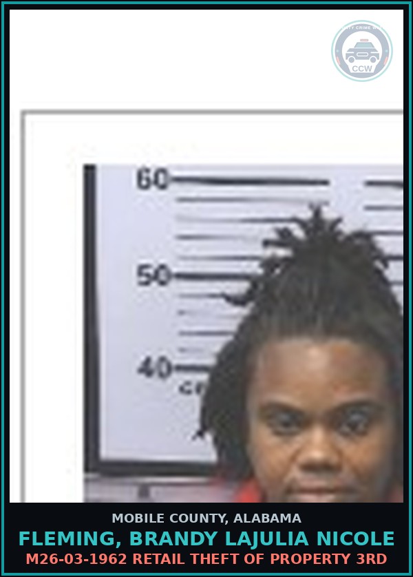 Booking mugshot of FLEMING, BRANDY LAJULIA NICOLE in Mobile County