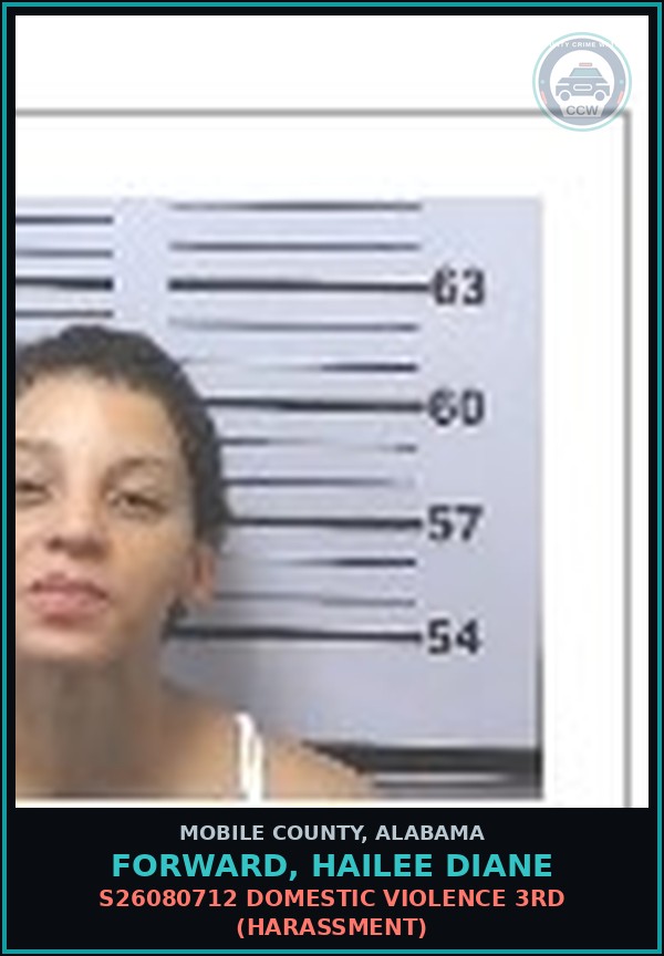 Booking mugshot of FORWARD, HAILEE DIANE in Mobile County