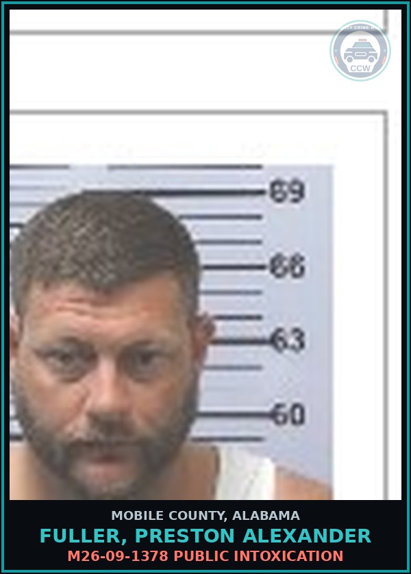Booking mugshot of FULLER, PRESTON ALEXANDER in Mobile County