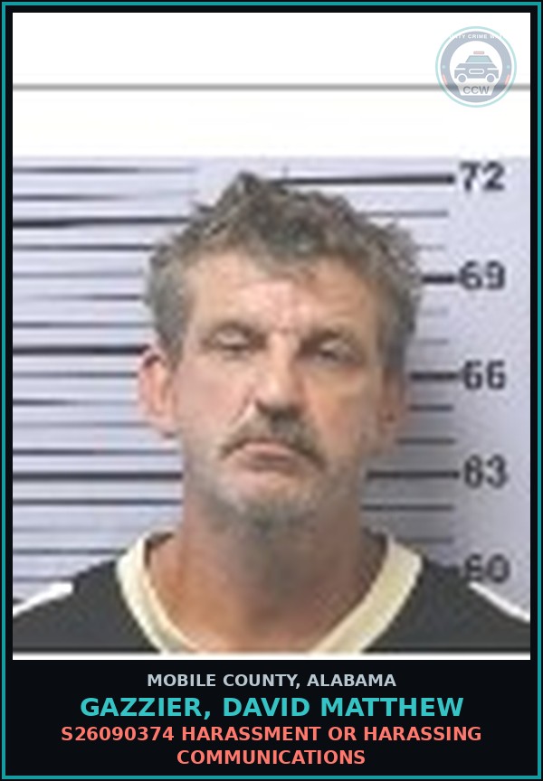 Booking mugshot of GAZZIER, DAVID MATTHEW in Mobile County