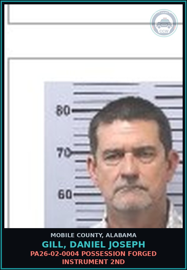 Booking mugshot of GILL, DANIEL JOSEPH in Mobile County