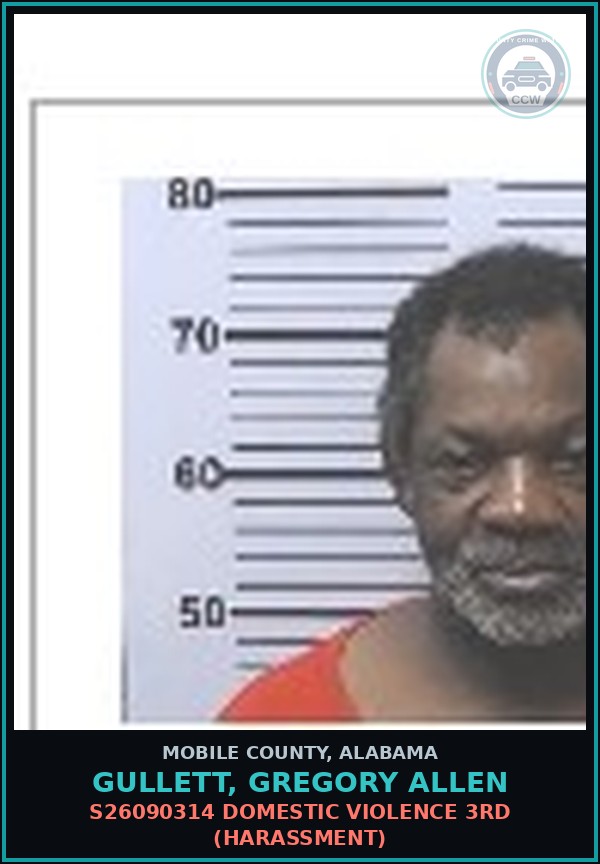 Booking mugshot of GULLETT, GREGORY ALLEN in Mobile County