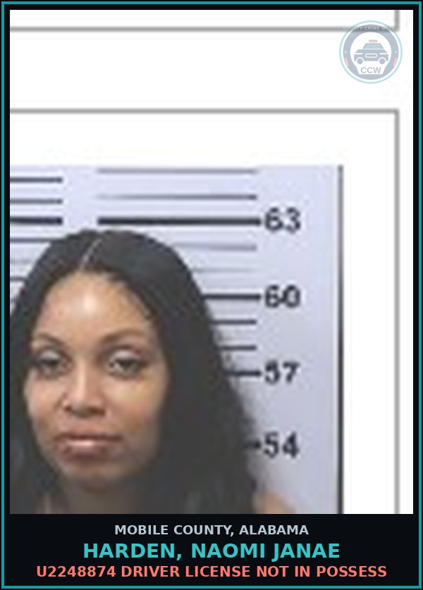 Booking mugshot of HARDEN, NAOMI JANAE in Mobile County