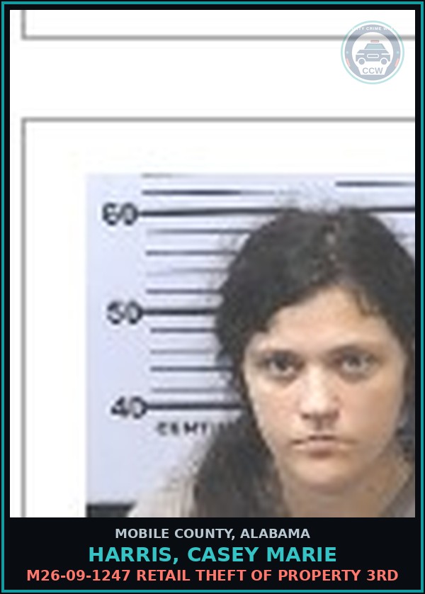 Booking mugshot of HARRIS, CASEY MARIE in Mobile County