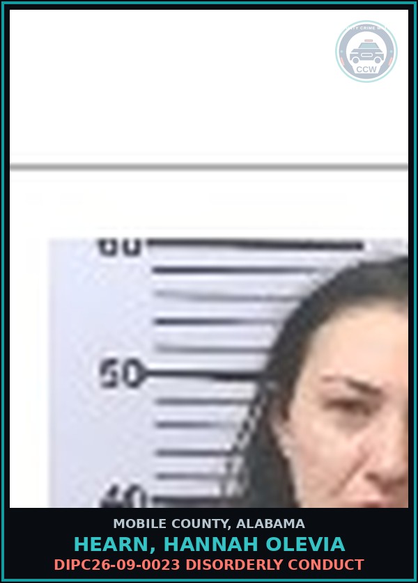 Booking mugshot of HEARN, HANNAH OLEVIA in Mobile County
