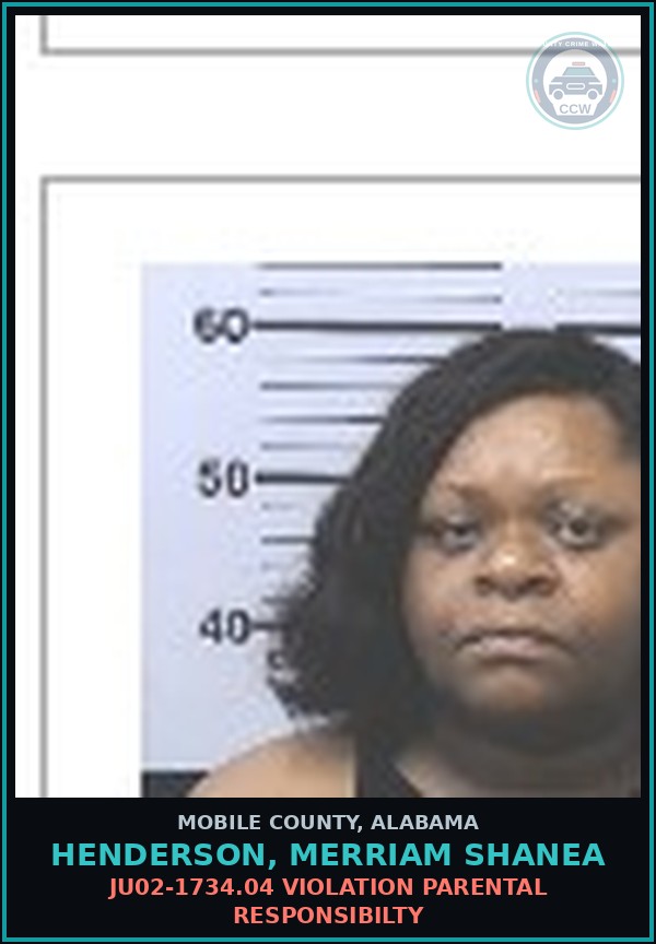 Booking mugshot of HENDERSON, MERRIAM SHANEA in Mobile County