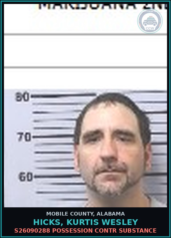Booking mugshot of HICKS, KURTIS WESLEY in Mobile County