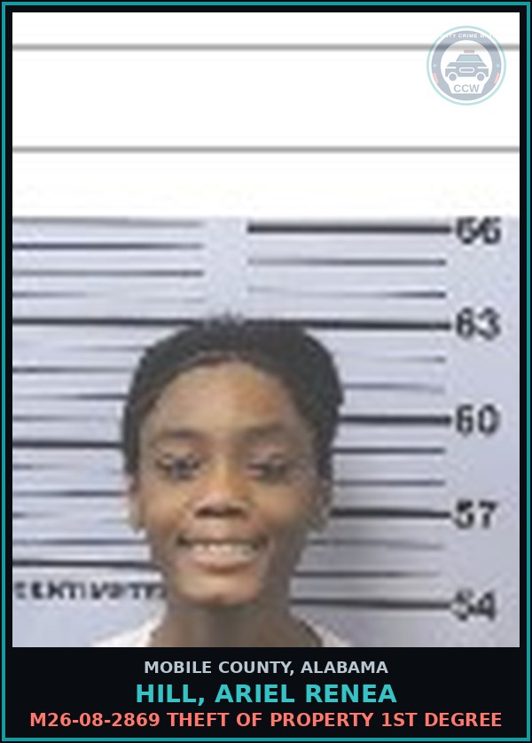 Booking mugshot of HILL, ARIEL RENEA in Mobile County