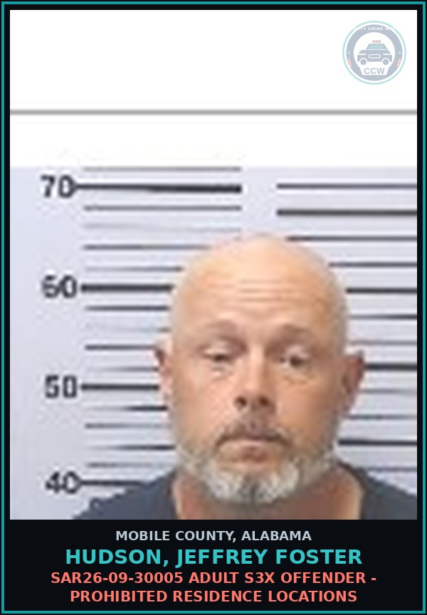 Booking mugshot of HUDSON, JEFFREY FOSTER in Mobile County