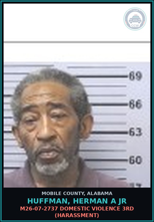 Booking mugshot of HUFFMAN, HERMAN A JR in Mobile County