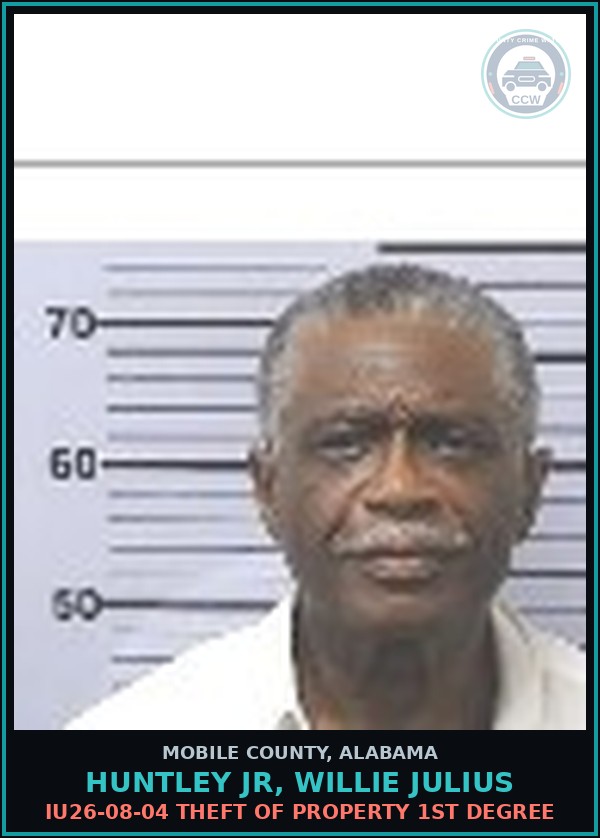 Booking mugshot of HUNTLEY JR, WILLIE JULIUS in Mobile County