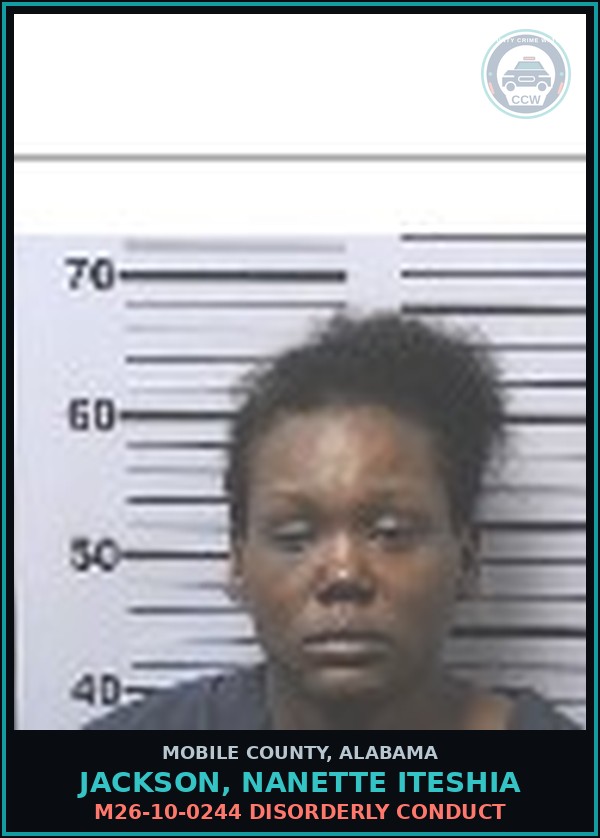 Booking mugshot of JACKSON, NANETTE ITESHIA in Mobile County